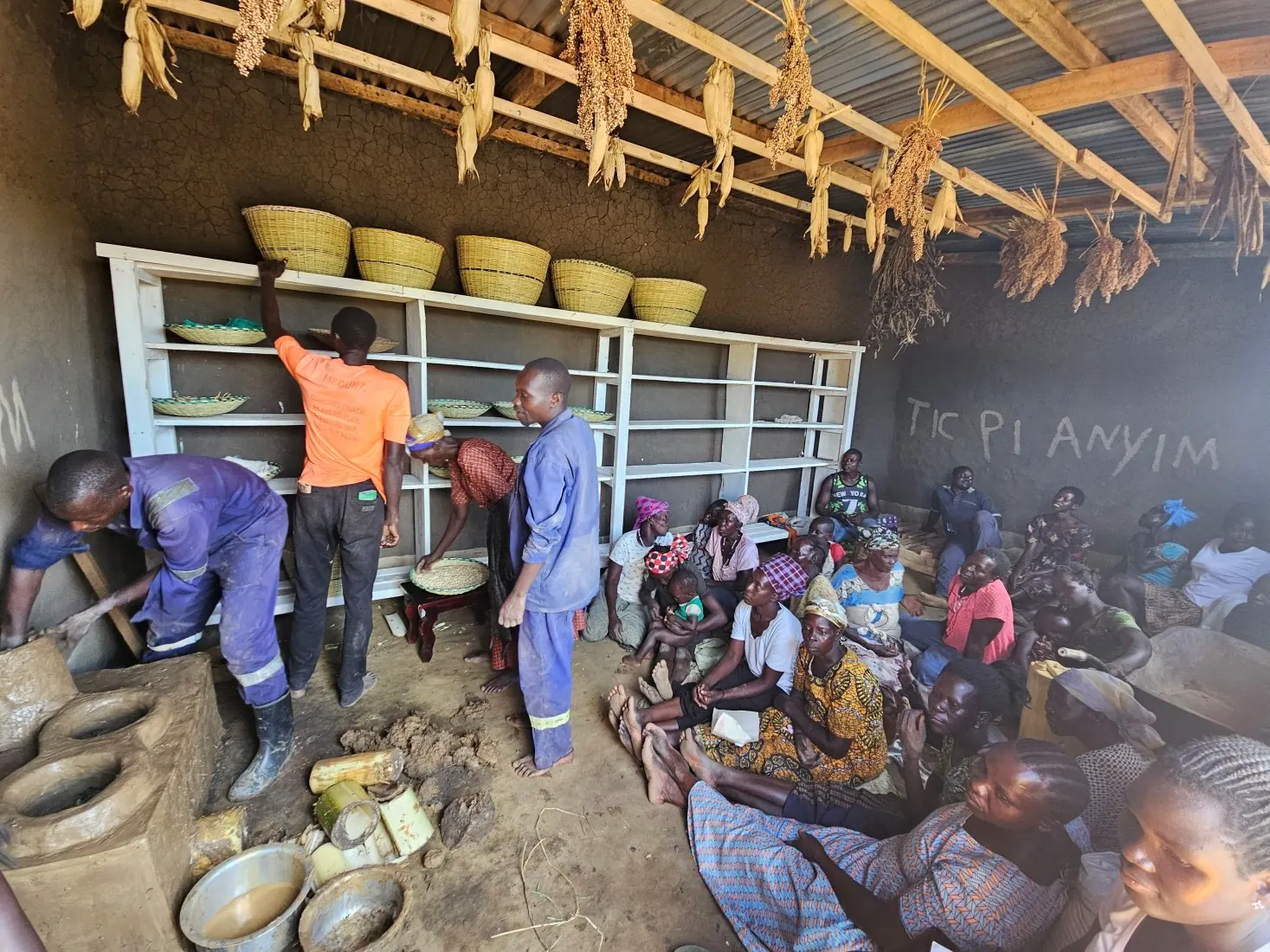 Community seed bank stocked with baskets of indigenous seeds